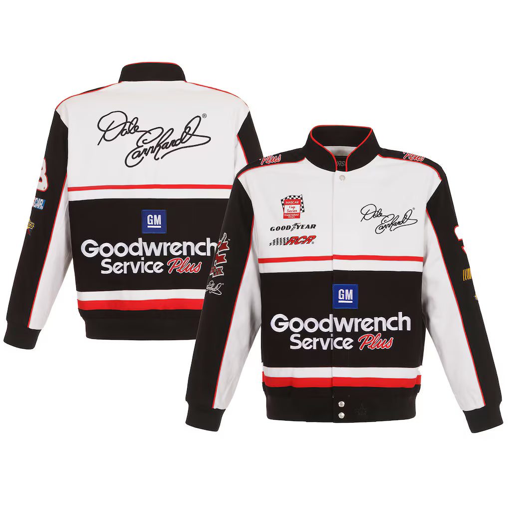 Men's Dale Earnhardt White/Black Goodwrench Twill Uniform Full-Snap Jacket