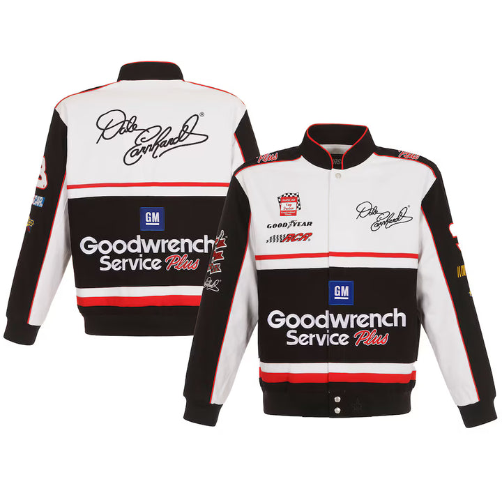 Men's Dale Earnhardt White/Black Goodwrench Twill Uniform Full-Snap Jacket