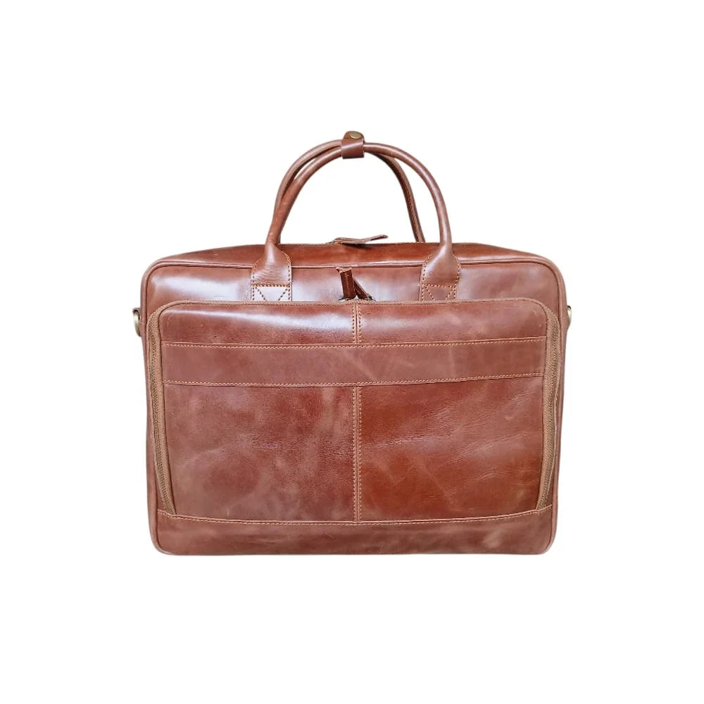 Dark Brown premium Leather Laptop Bag Compatible