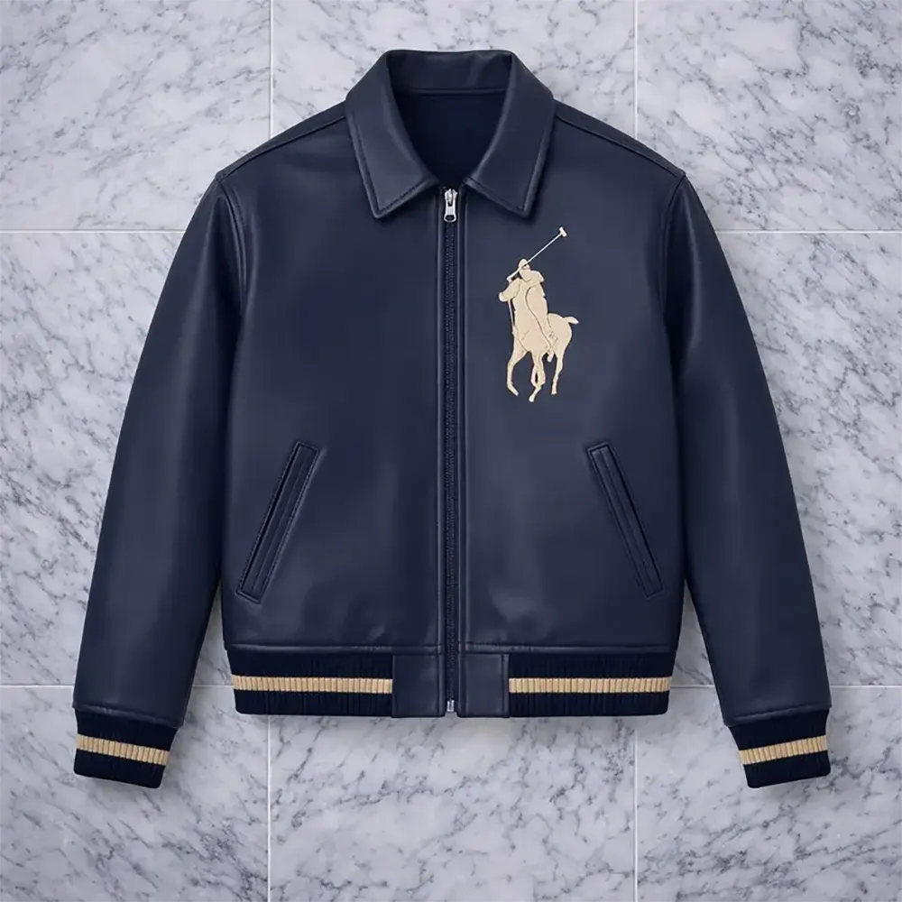 Polo Ralph Lauren Leather Jacket Men's Genuine Sheepskin Biker Cafe Racer Coat