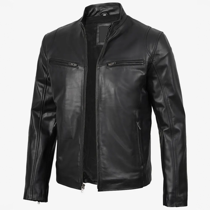 Men Black Cafe Racer Leather Jacket