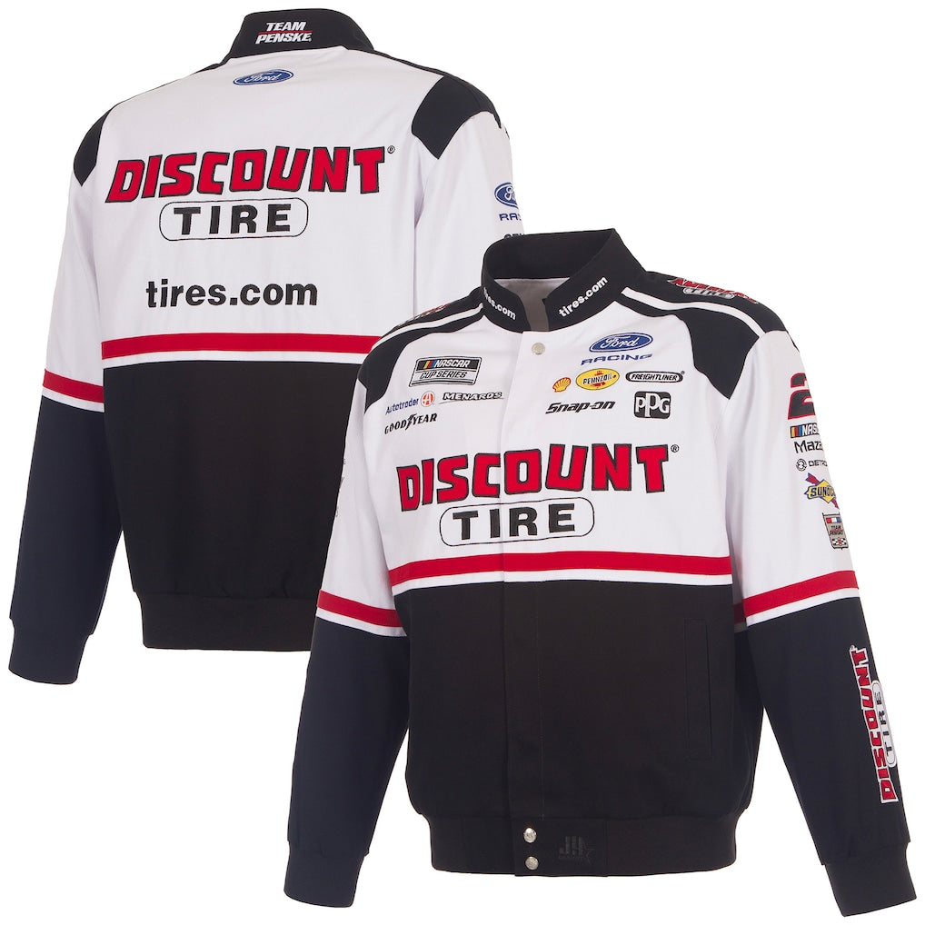 Men's Austin Cindric White/Black 2026 Discount Tire Full-Snap Twill Racing Jacket