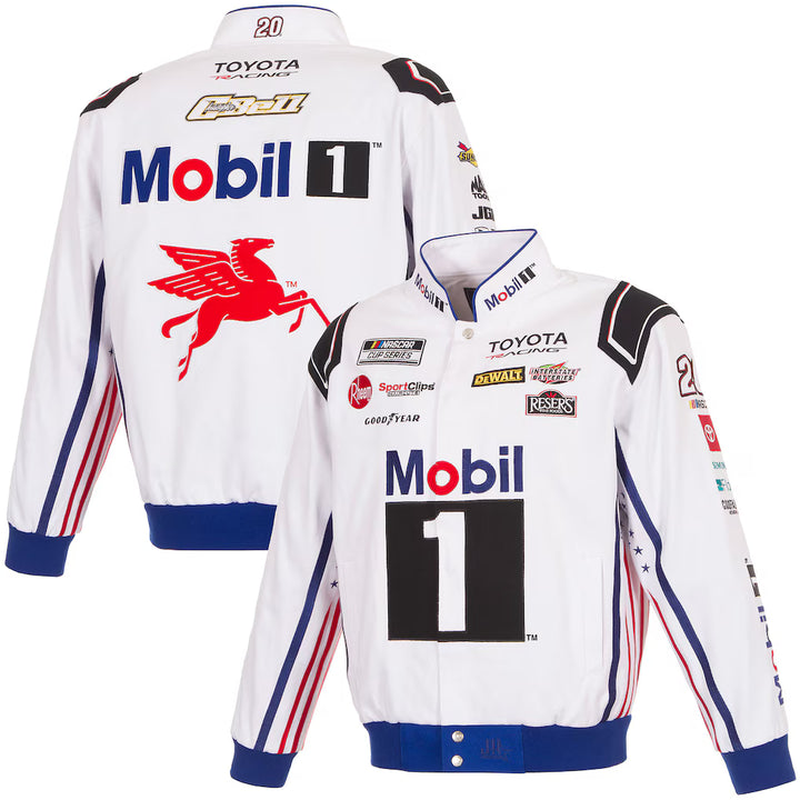 Men's Christopher Bell White 2026 Mobil 1 Full-Snap Twill Racing Jacket