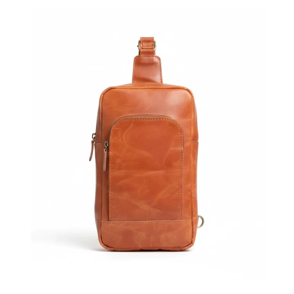 Chestnut Leather Sling Bag – Compact Full-Grain Crossbody