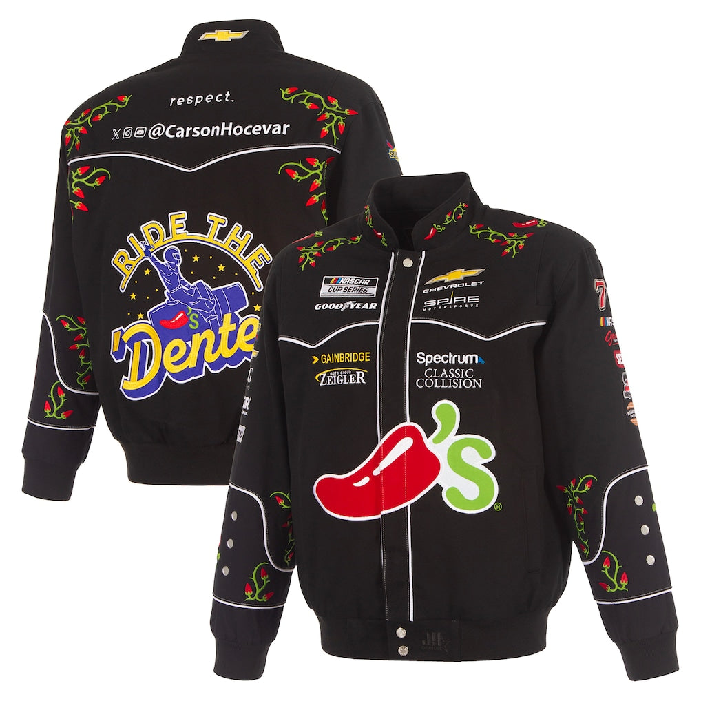 Men's Carson Hocevar Black 2026 Chili's Full-Snap Twill Racing Jacket
