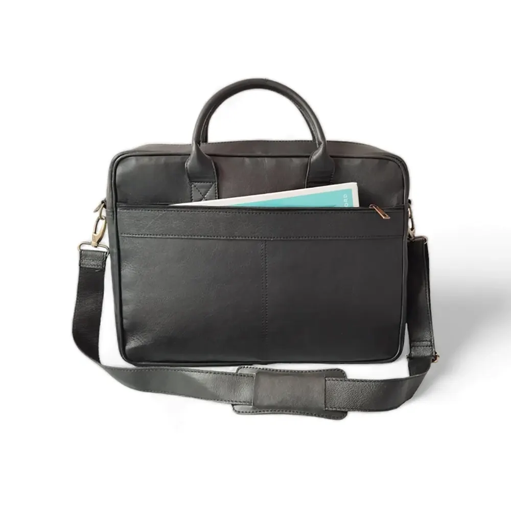 Black Leather Laptop Bag for Men Premium Messenger Work Bag