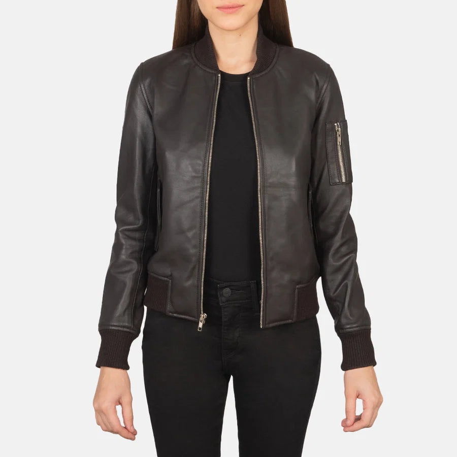 Custom Brown Leather Bomber Jacket
