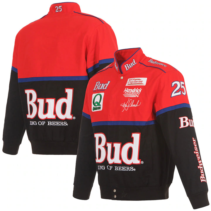 Men's Ken Schrader Black/Red Bud King of Beers Twill Driver Uniform Full-Snap Jacket