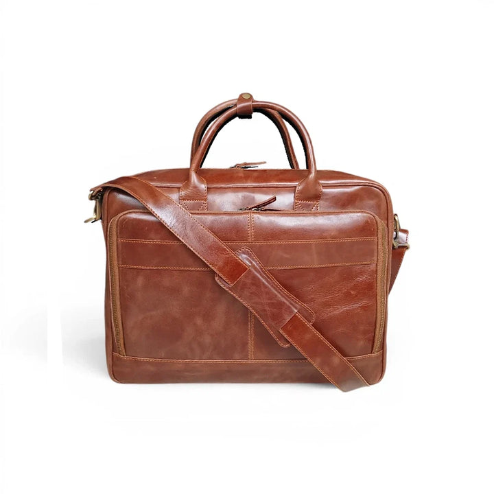 Dark Brown premium Leather Laptop Bag Compatible