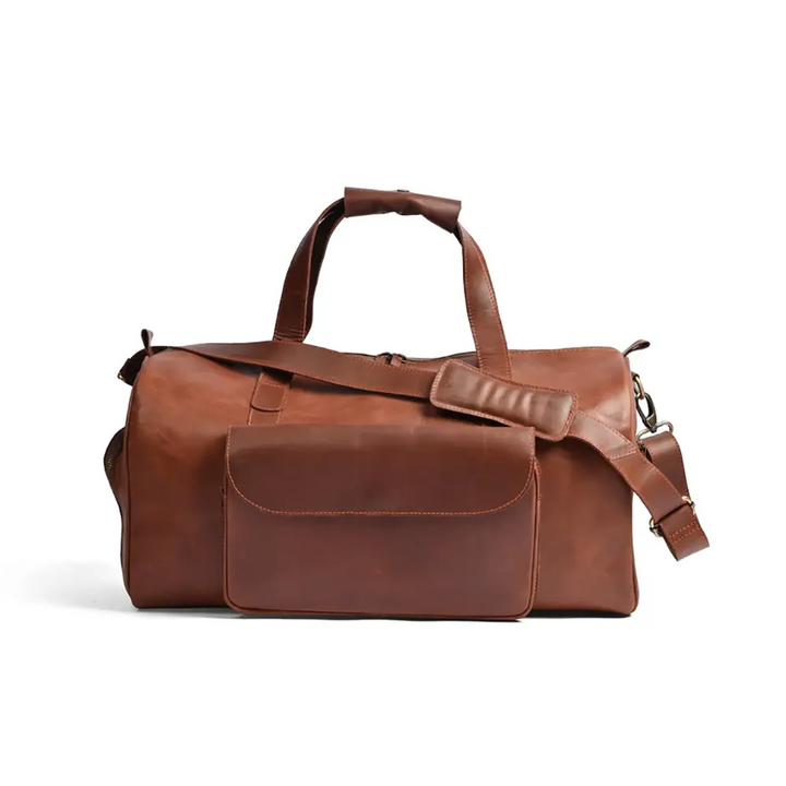 Camel Brown Premium Pull-Up Leather Duffle Bag Weekender Bag Full-Grain Cowhide