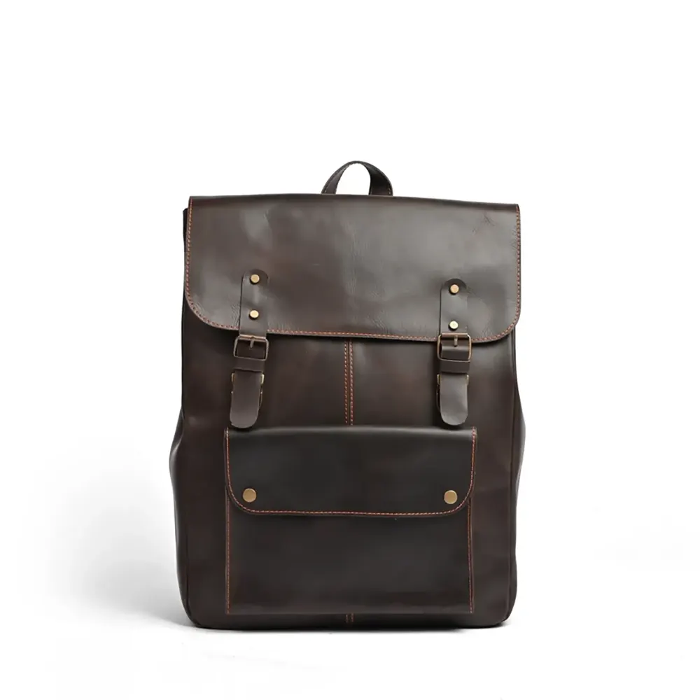 Leather Laptop Backpack Dark Brown Travel Backpack for Men & Women  Full-Grain Cowhide
