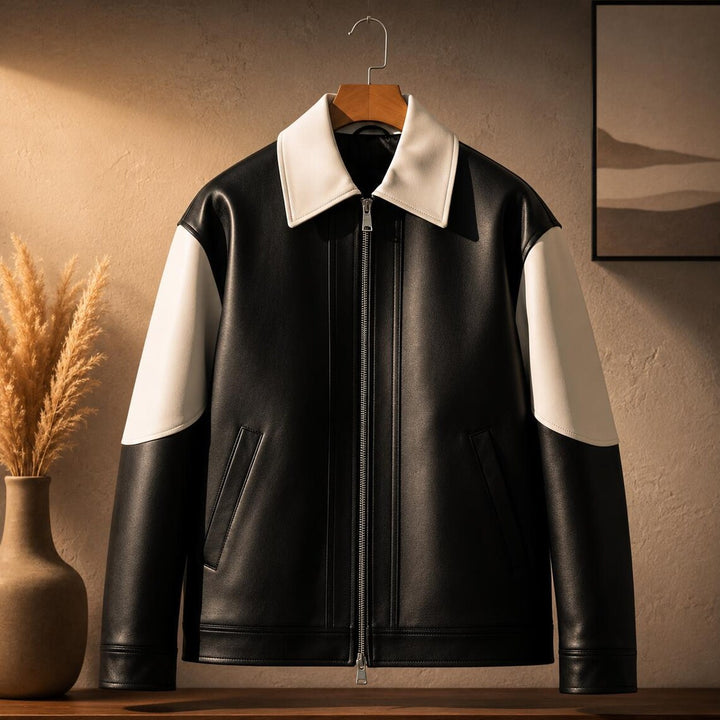 Genuine Cowhide Leather Biker Jacket for Men | Vintage Moto Black Zip Jacket