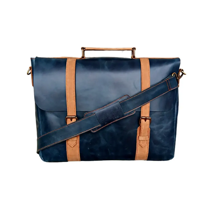 Navy Classic Leather Laptop Bag 14 & 15Blue & Tan Cow Leather