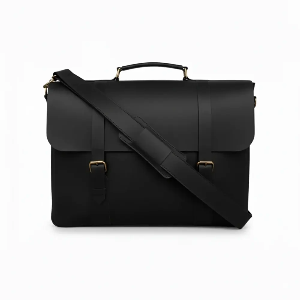 Black Leather Laptop Messenger Bag