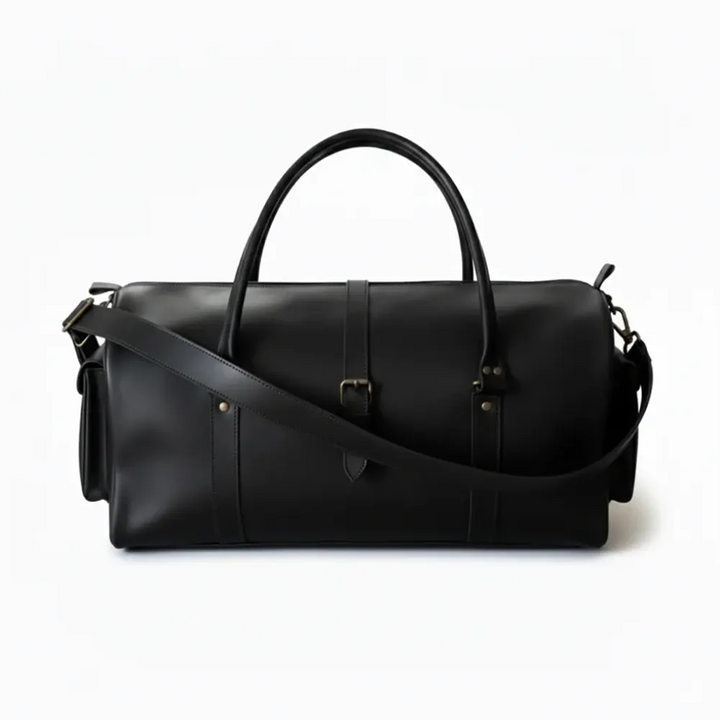 Premium Black Leather Duffel Bag Travel & Weekender Bag