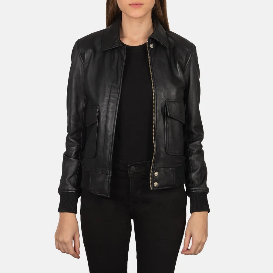 Black Leather Bomber Jacket