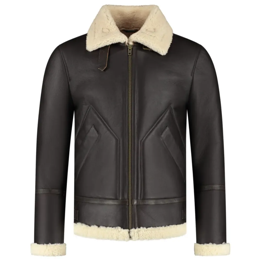 Men’s Shearling Jacket  Dark Brown Lambskin & White Wool Winter Jacket