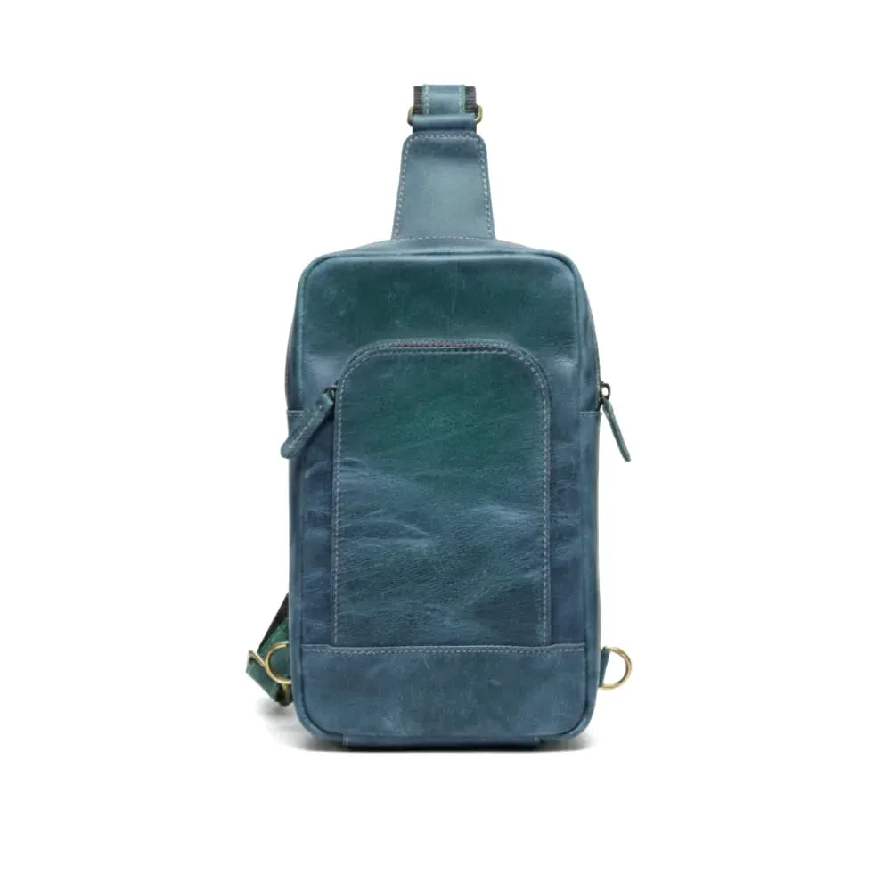 Navy Leather Sling Bag for Men & Women  Full-Grain Cowhide with Zipper