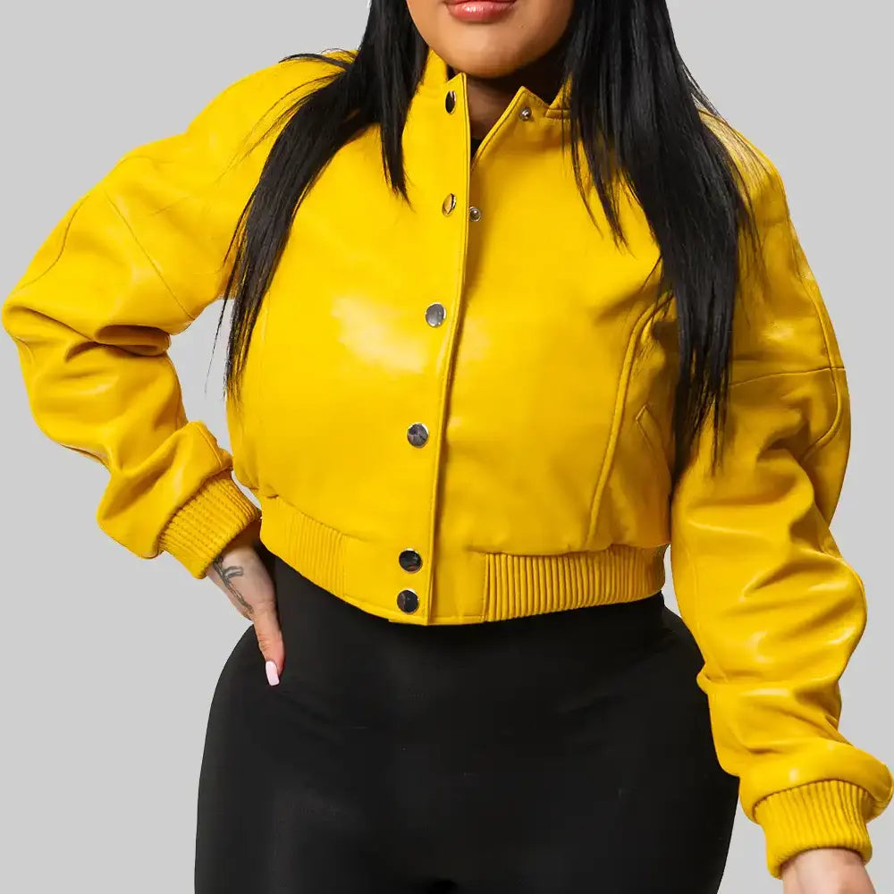 Gina Women’s Yellow Leather Varsity Jacket