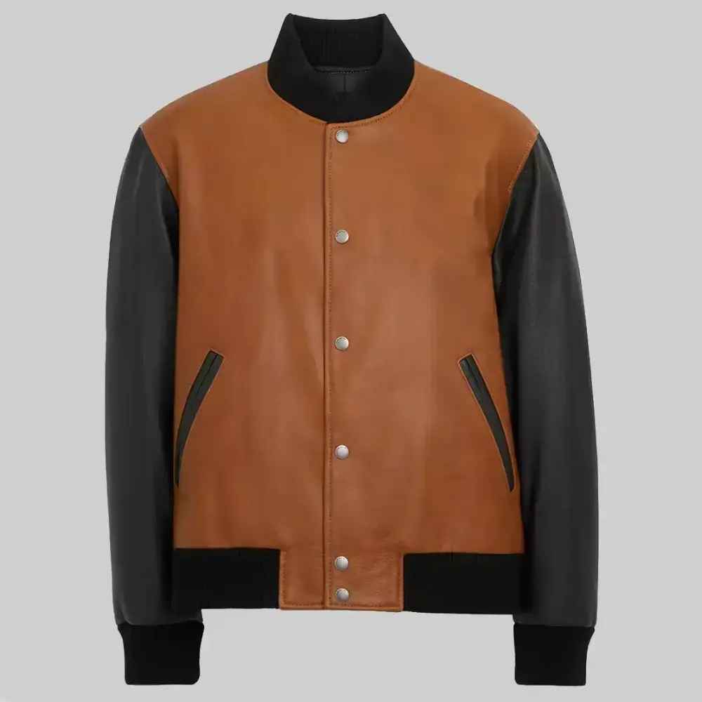 Men’s Brown and Black Leather Varsity Jacket