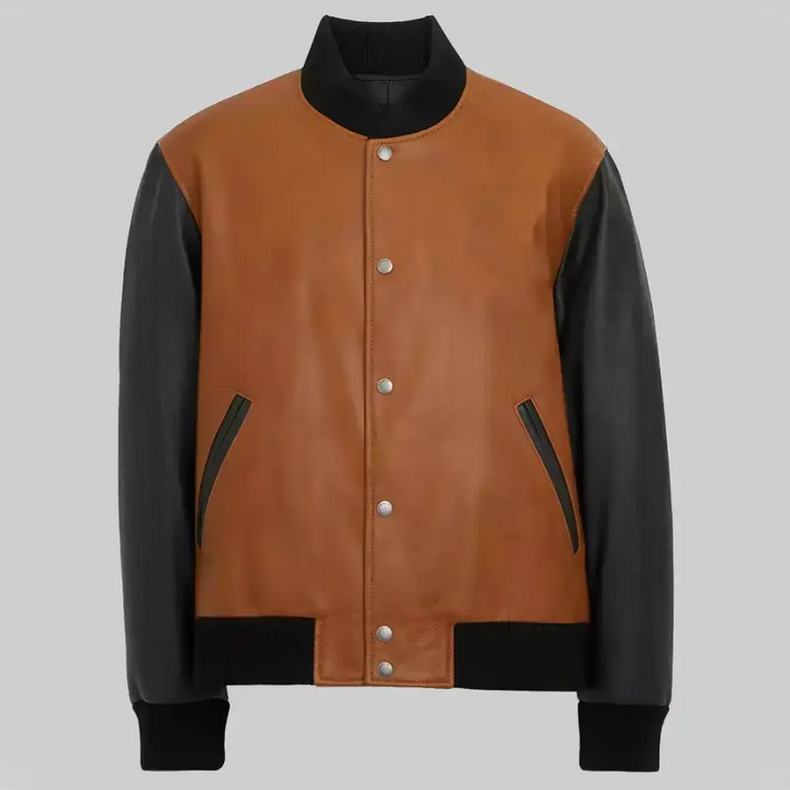 Men’s Brown and Black Leather Varsity Jacket