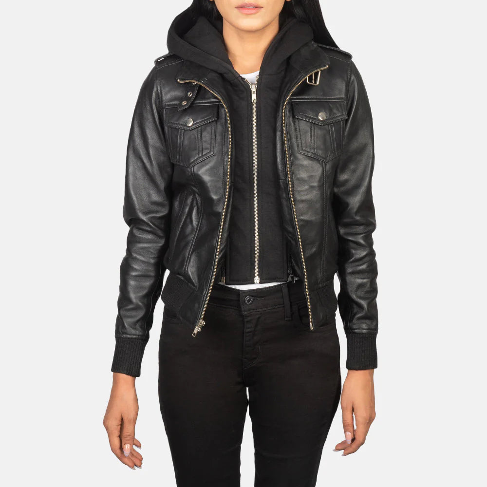 Women’s Slim-Fit Hooded Leather Jacket