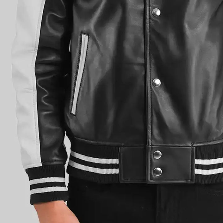 Walter Men’s Black and White Leather Varsity Jacket