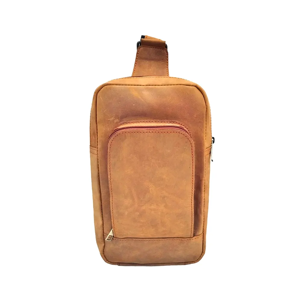 Mustard Crazy Horse Leather Sling Crossbody Bag