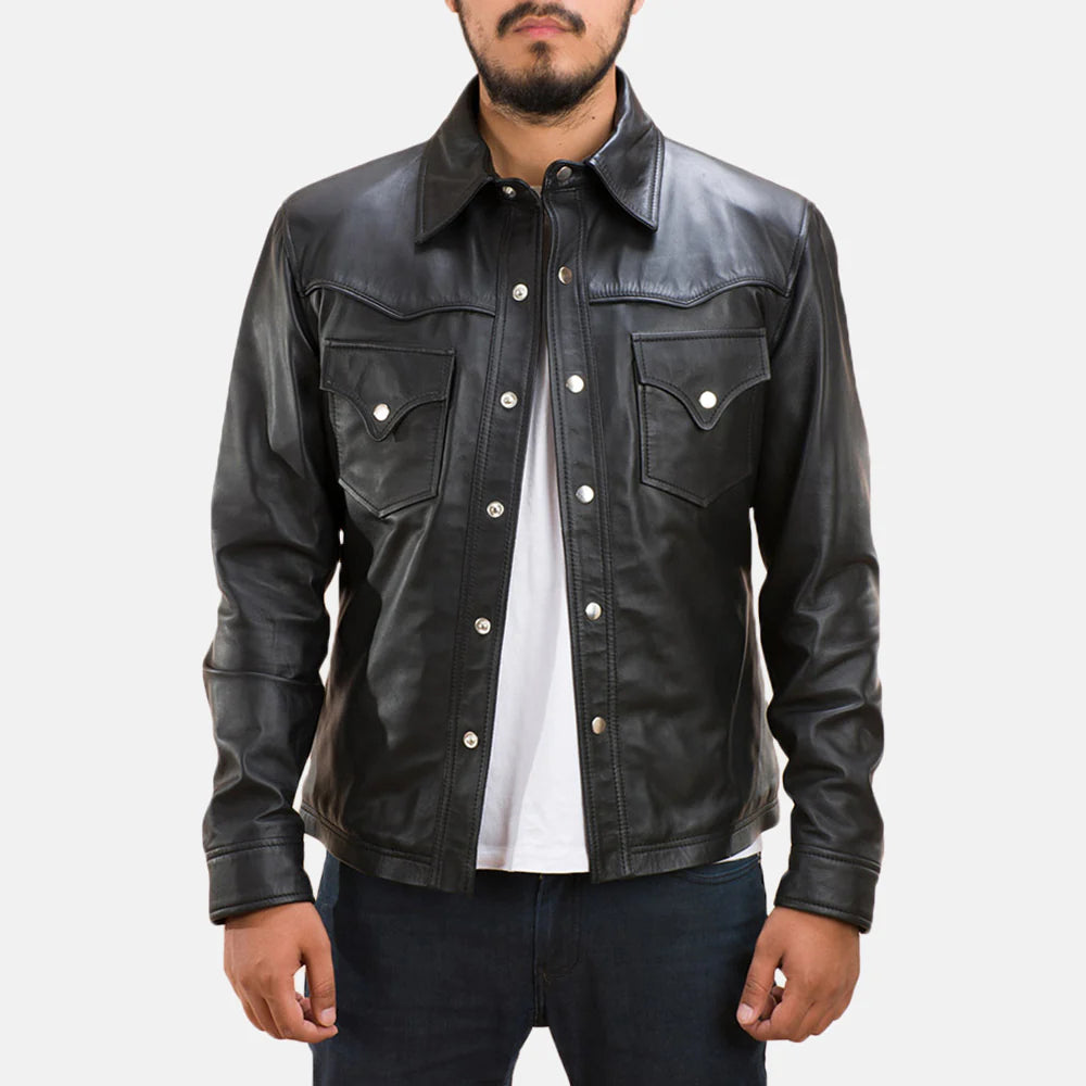 Ranchson Black Leather Shirt Jacket