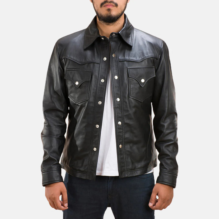 Ranchson Black Leather Shirt Jacket
