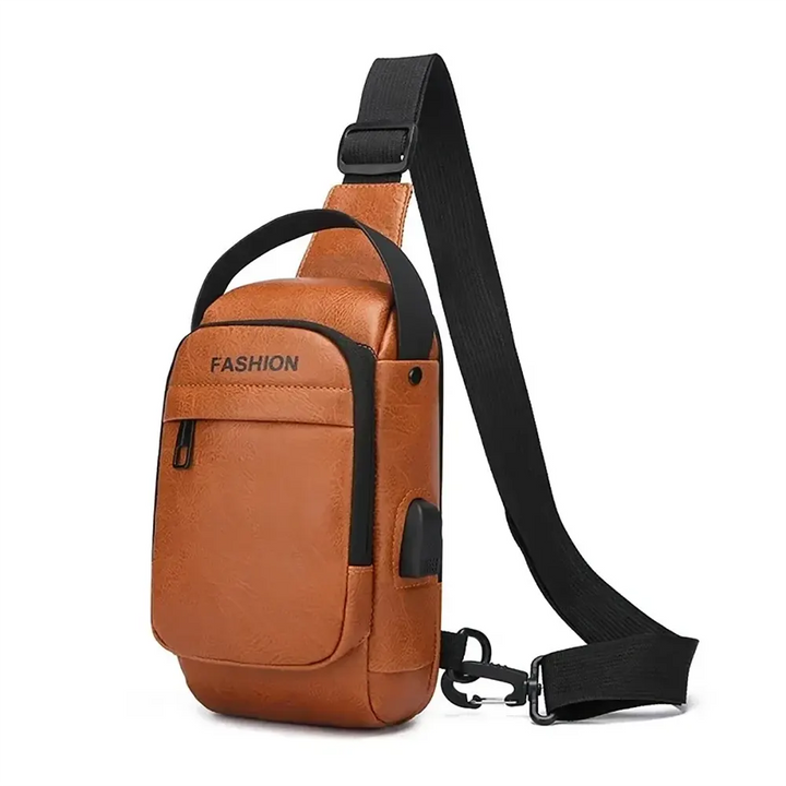 Men's Leather Chest Sling Bag Messenger Crossbody Shoulder Bag