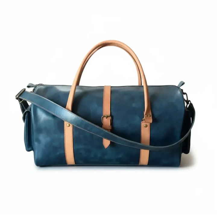 Navy Leather Duffel Bag weekender Premium Cow Pull-Up Travel Holdall