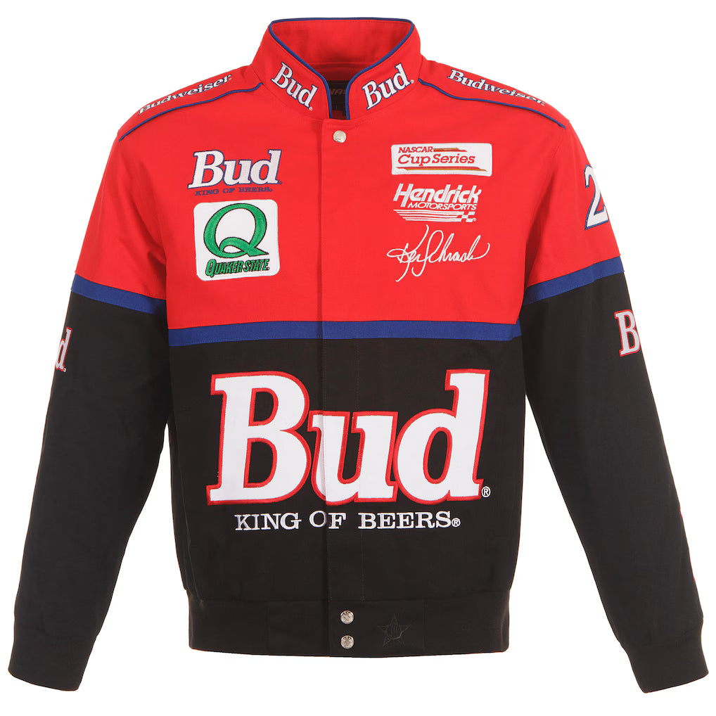 Men's Ken Schrader Black/Red Bud King of Beers Twill Driver Uniform Full-Snap Jacket