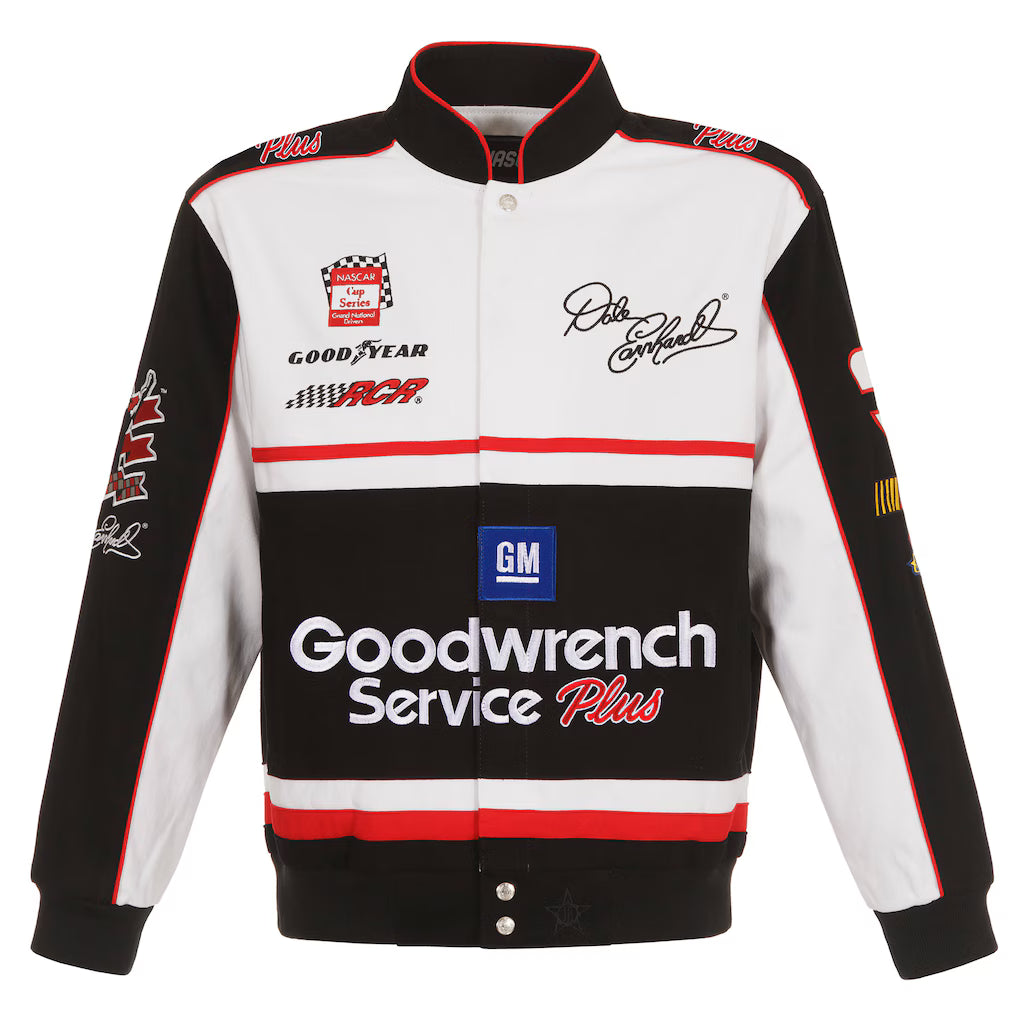 Men's Dale Earnhardt White/Black Goodwrench Twill Uniform Full-Snap Jacket