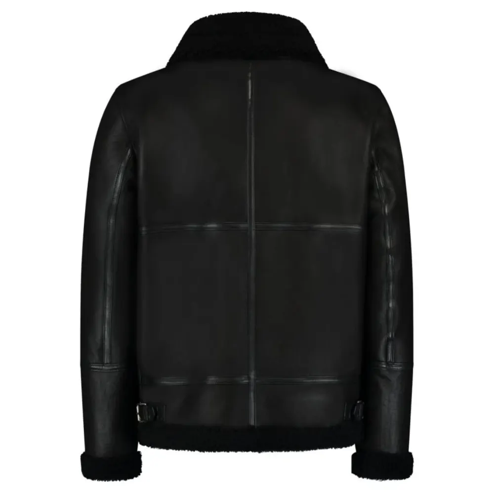 Men’s Shearling Jacket Luxury Lambskin & Wool Winter Jacket – Black