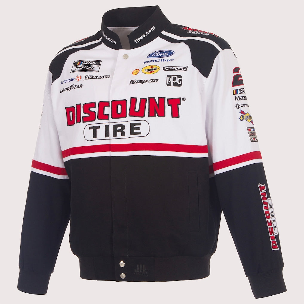 Men's Austin Cindric White/Black 2026 Discount Tire Full-Snap Twill Racing Jacket