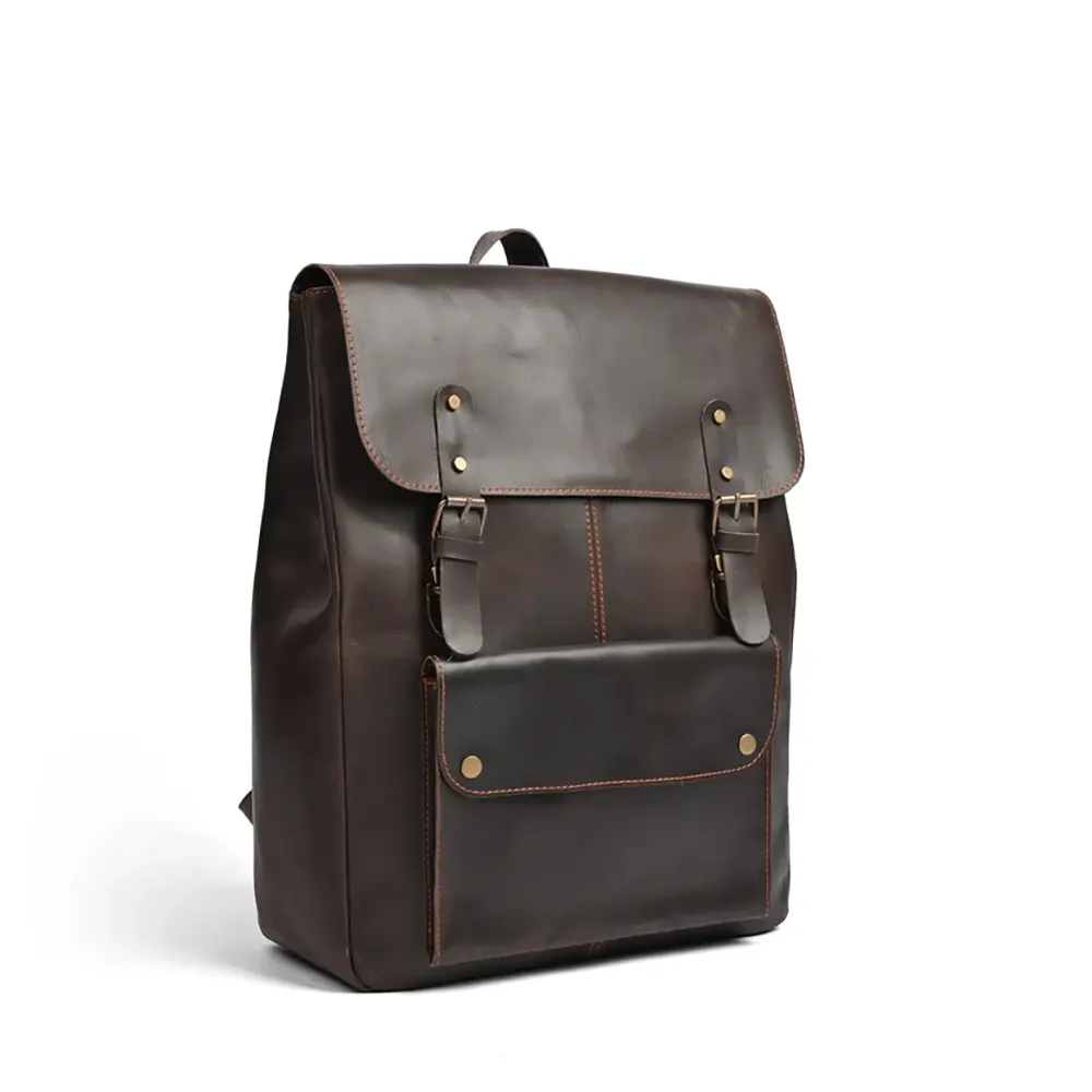 Leather Laptop Backpack Dark Brown Travel Backpack for Men & Women  Full-Grain Cowhide