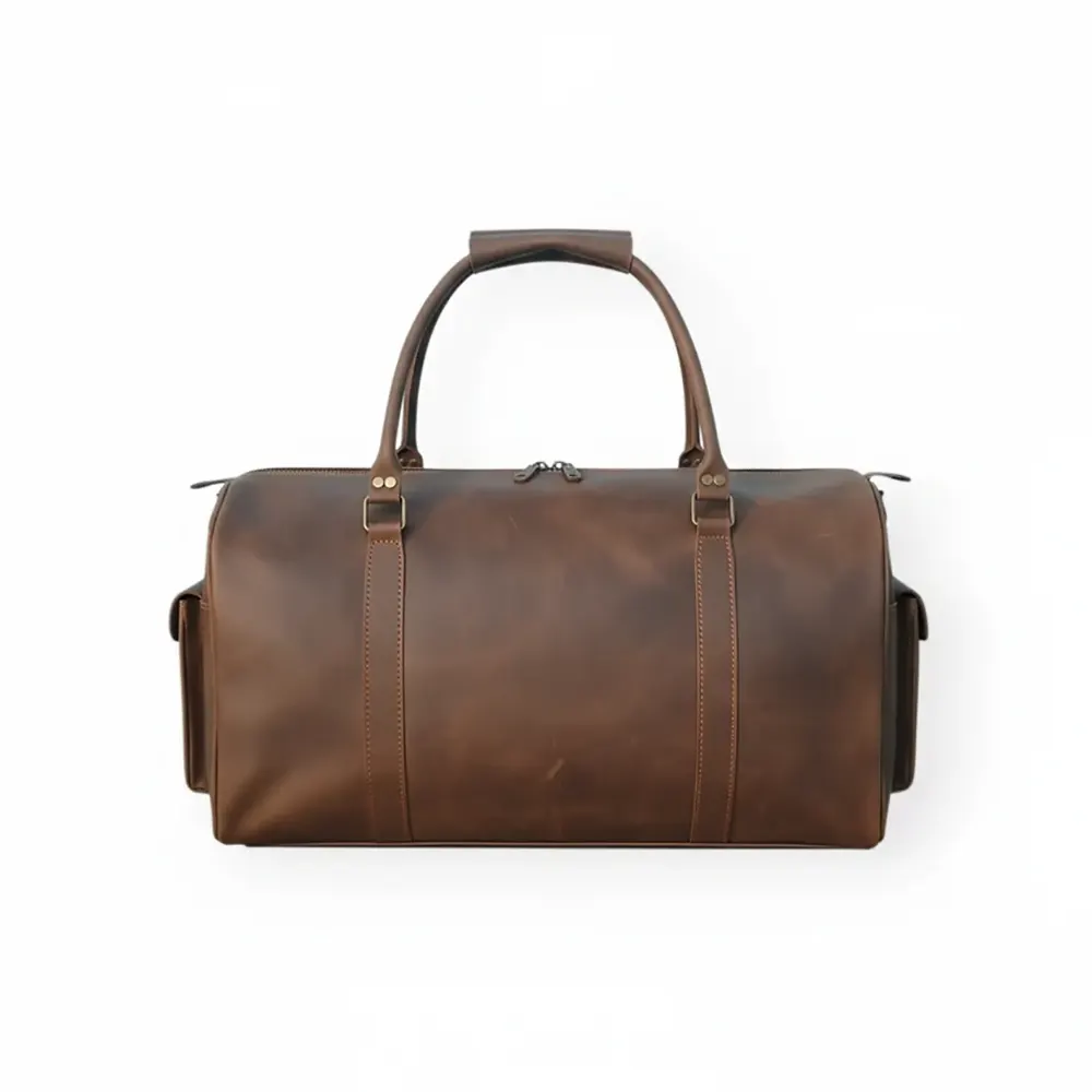 Dark Brown Leather Duffel Bag Handmade Men’s Travel Bag