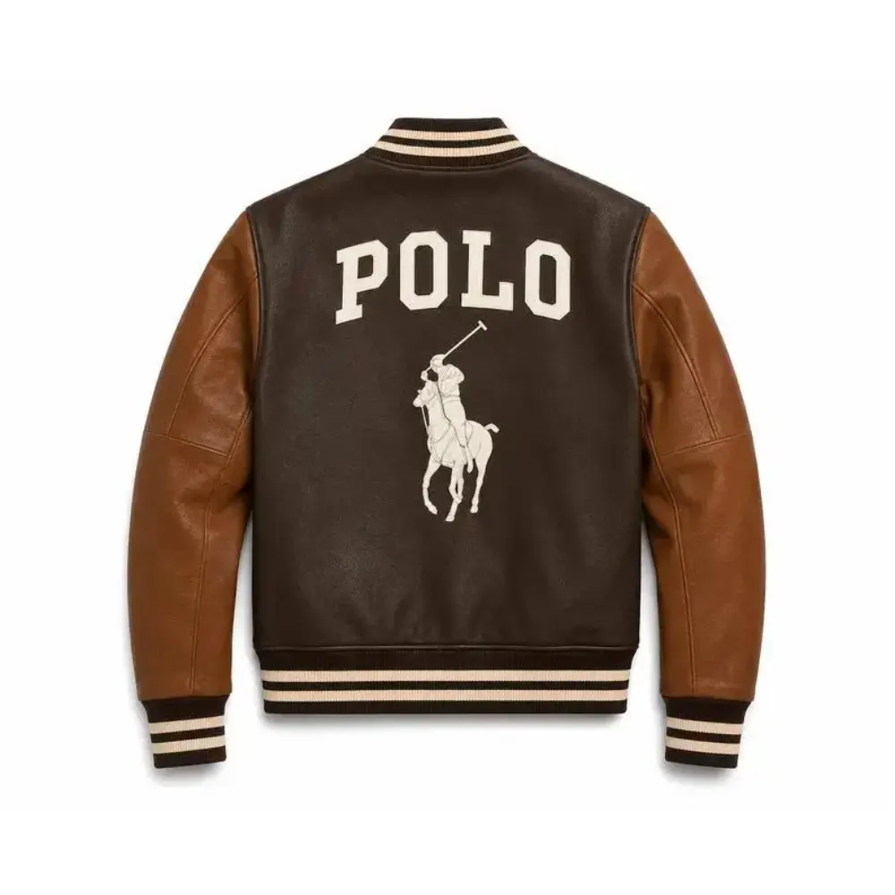 Polo Ralph Lauren Leather Varsity Jacket, Men's Brown Leather Bomber Jacket, Ralph Lauren Letterman Jacket
