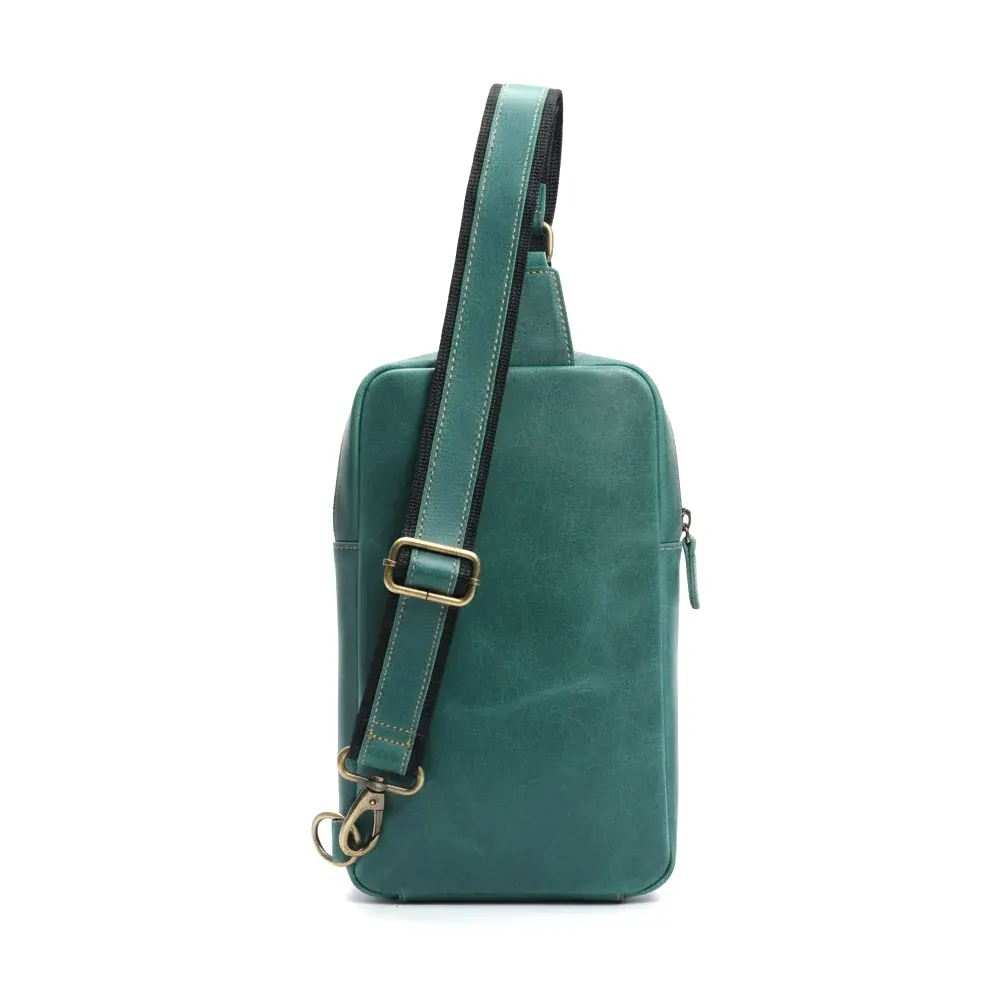 Green Leather Sling Bag – Full-Grain Cowhide Crossbody