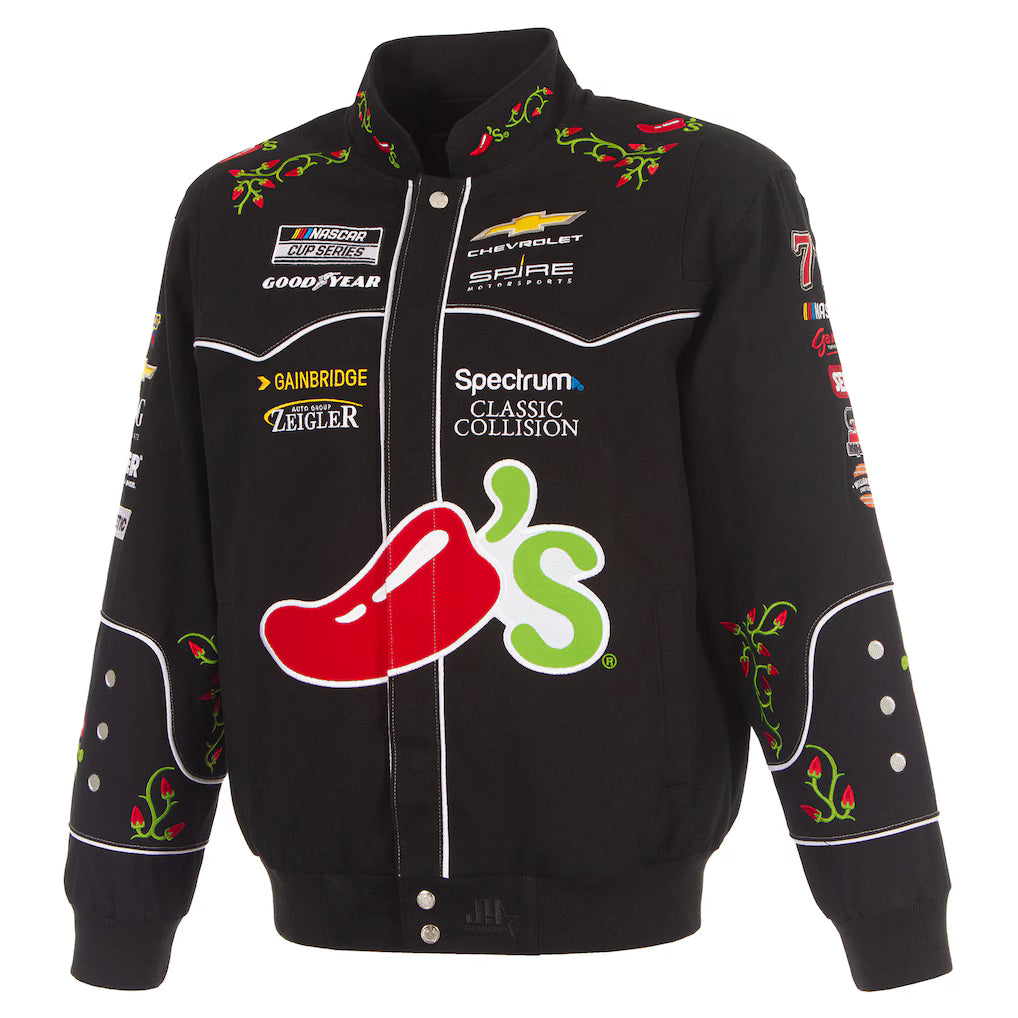 Men's Carson Hocevar Black 2026 Chili's Full-Snap Twill Racing Jacket