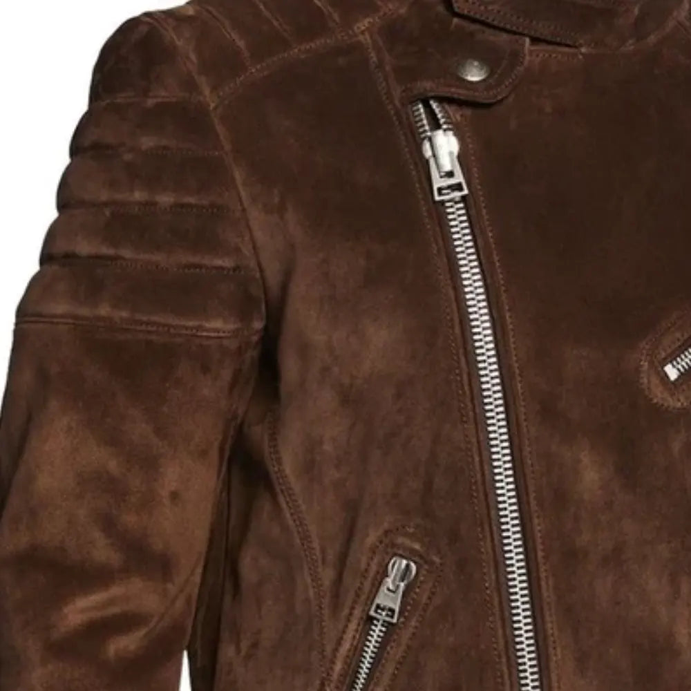 Luxurious Suede Biker Jacket for Men Snap-tab Collar
