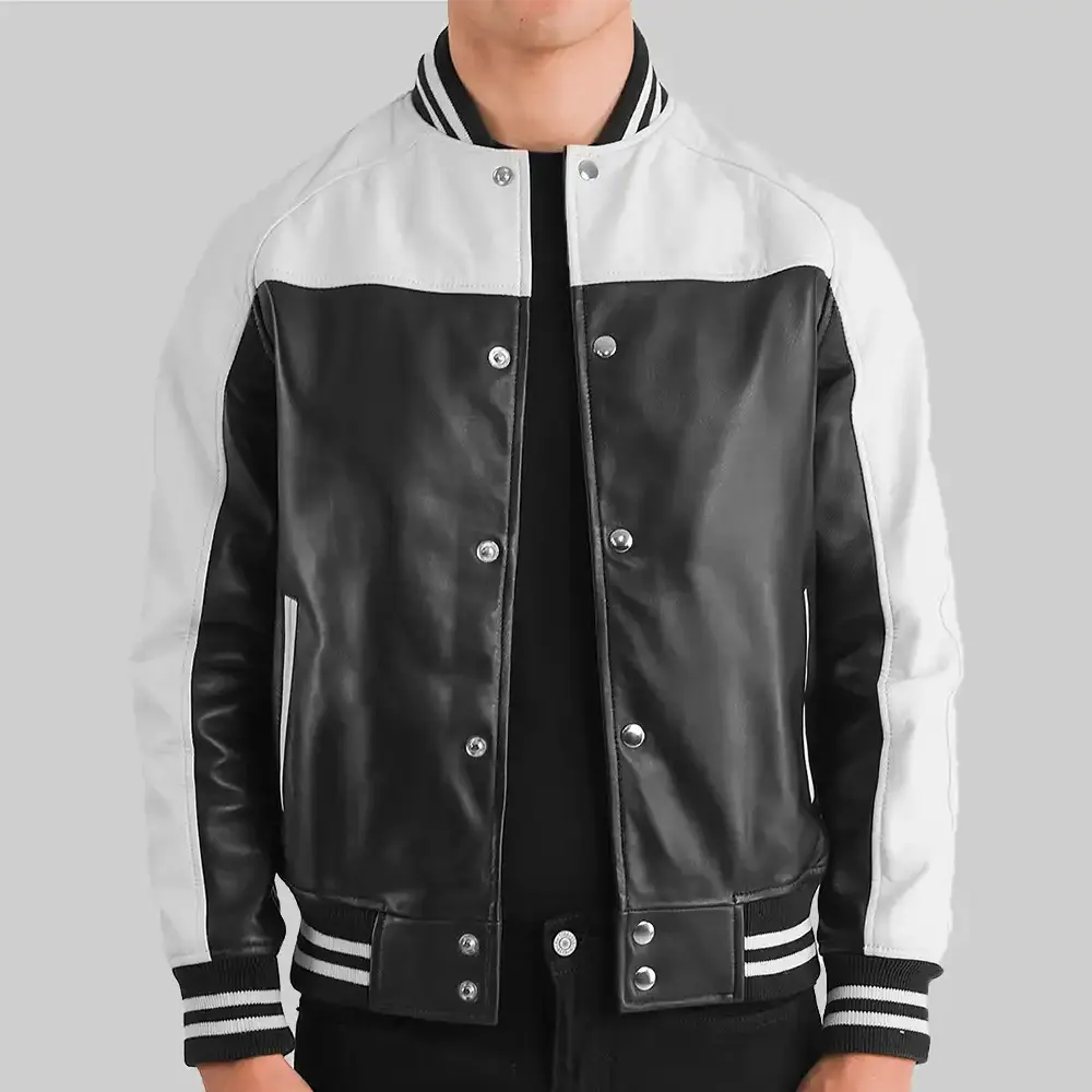 Walter Men’s Black and White Leather Varsity Jacket