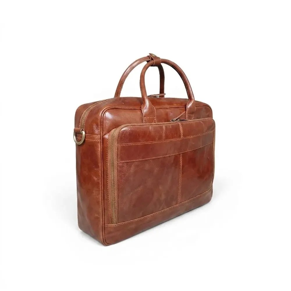 Dark Brown premium Leather Laptop Bag Compatible