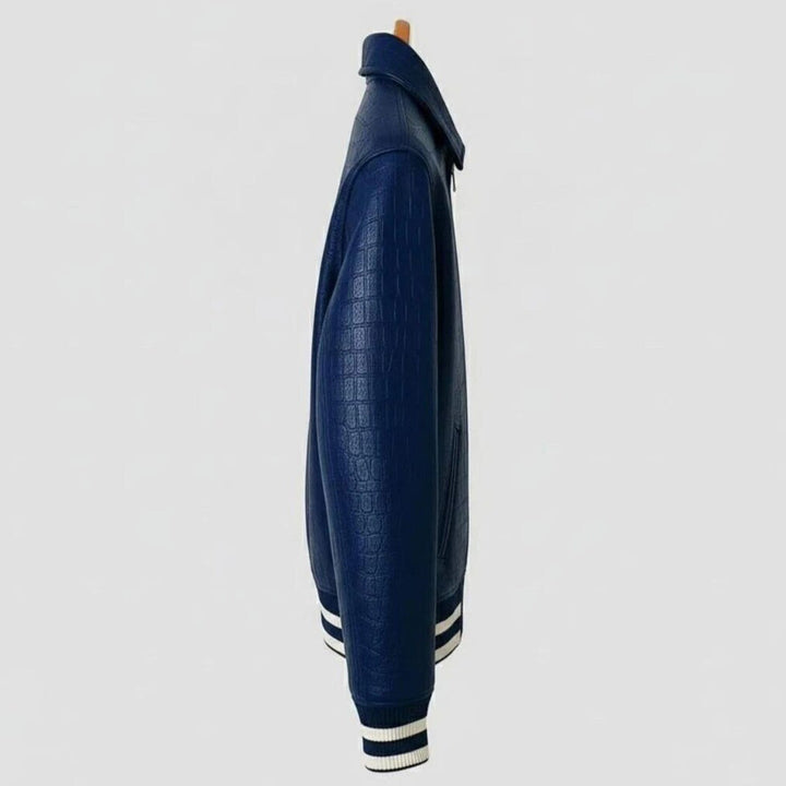 Polo Ralph Lauren Genuine Cowhide Crocodile Embossed Leather Jacket/Men Polo Blue Embroidery Leather Jacket