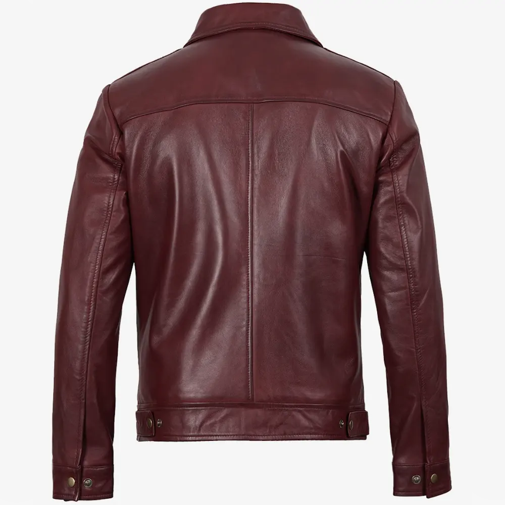 Reeves Men's Burgundy Leather Harrington Jacket — Waxed