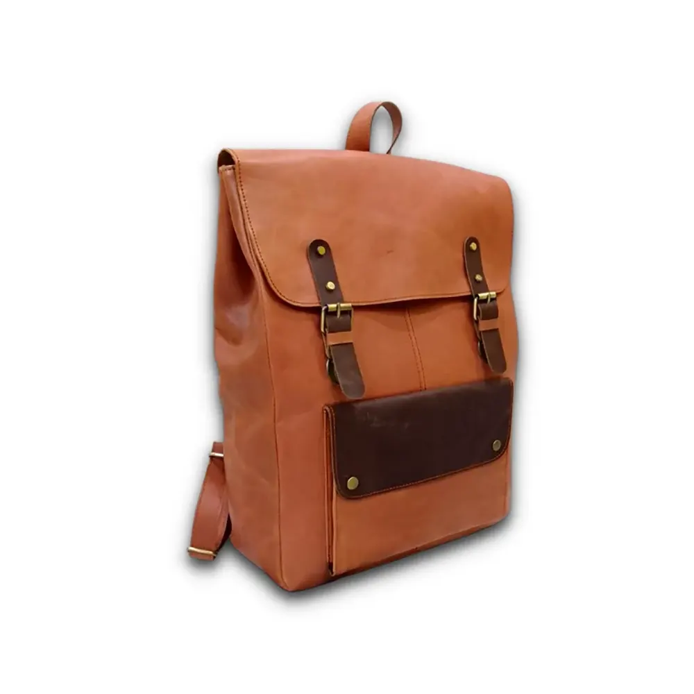 Leather Laptop Backpack Mustard & Dark Brown Travel Backpack