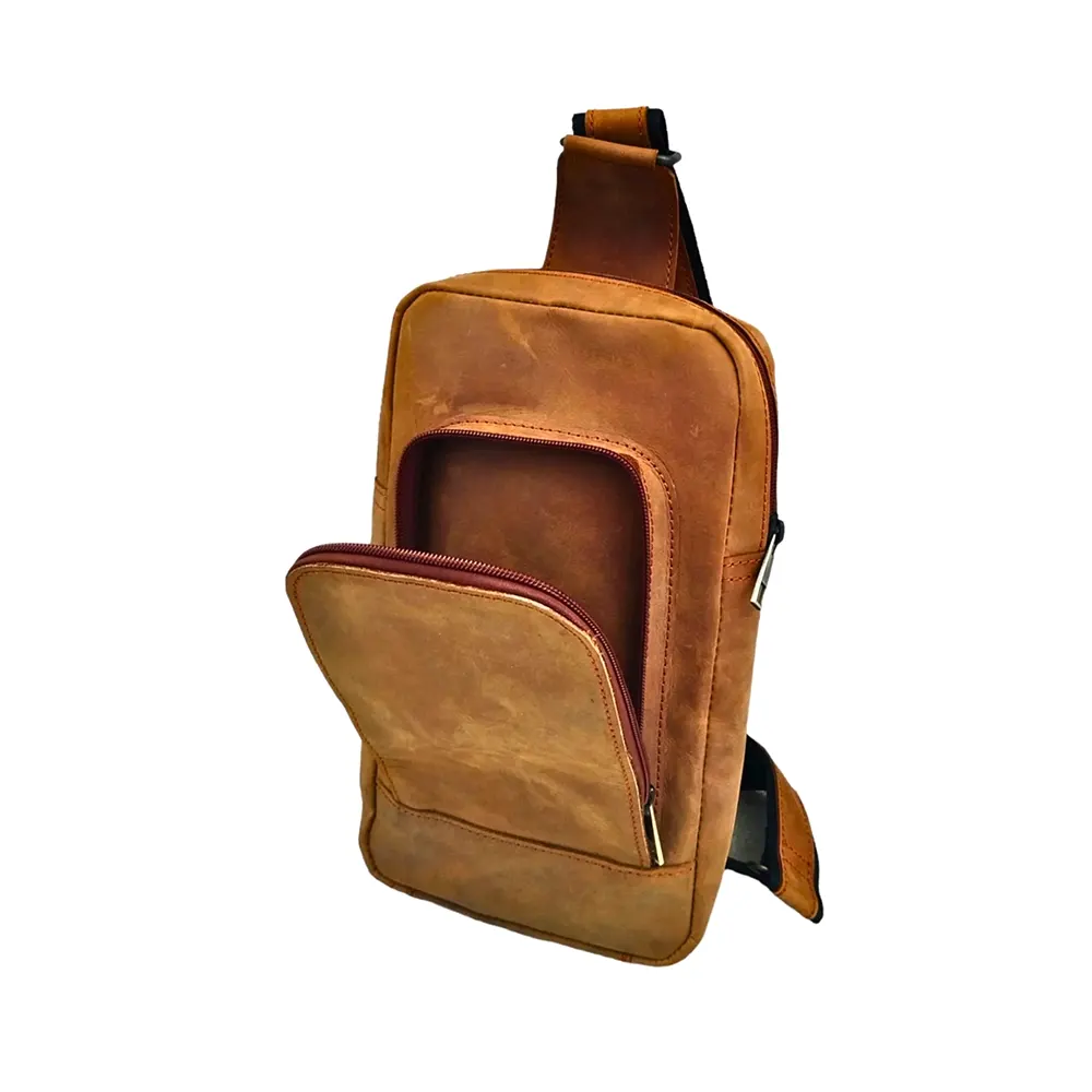 Mustard Crazy Horse Leather Sling Crossbody Bag