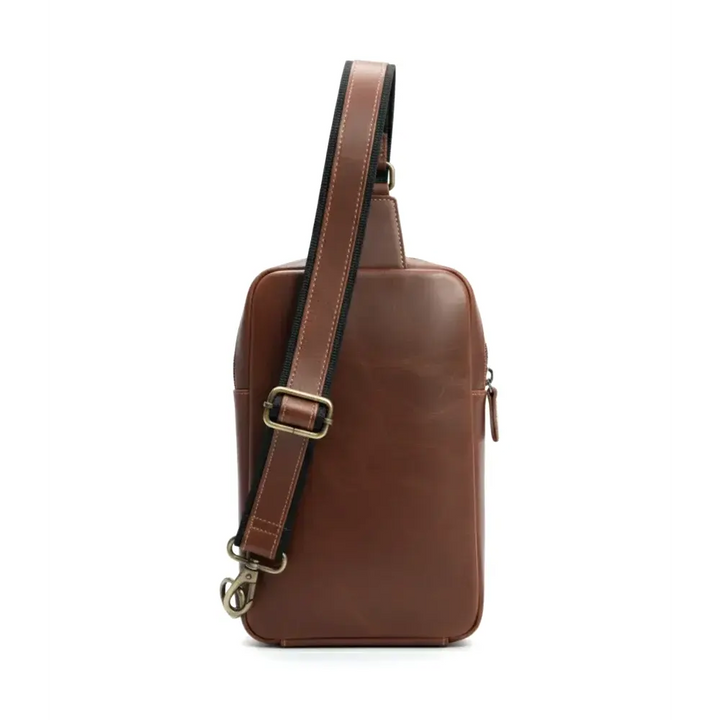 Brown Leather Sling Bag Full-Grain Pull-Up Cowhide Travel Bag
