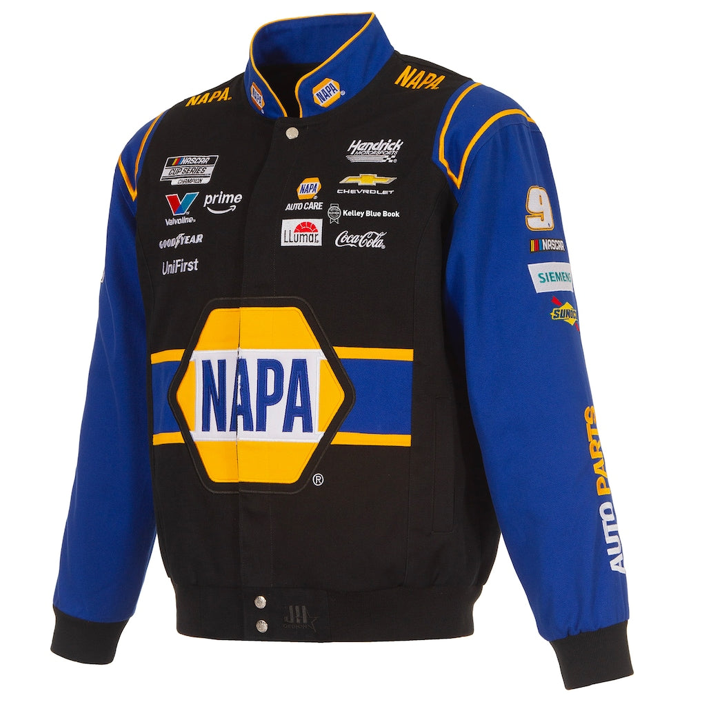 Men's Chase Elliott Black/Royal 2026 NAPA Full-Snap Twill Racing Jacket